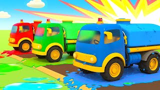 Helper Cars amp the colored fuel trucks for kids Racing cars NEW episodes of car cartoons for kids [upl. by Joseph]