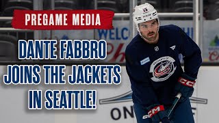 Dante Fabbro joins the Jackets in Seattle Hear from him and Head Coach Dean Evason  Pregame Media [upl. by Schiffman473]