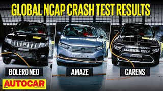 Global NCAP crash test results  Mahindra Bolero Neo Honda Amaze and Kia Carens  autocarindia1 [upl. by Wildee]