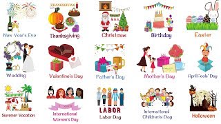 Holidays and Special Events Vocabulary Words  List of Holidays in English [upl. by Hartzell]