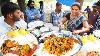 Hardworking Lady Selling Unlimited Meals Veg amp Non Veg  60 Rs in Hyderabad  indianstreetfood [upl. by Aivatco]