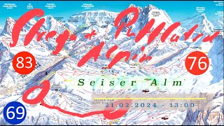 Skifahren auf der SEISER ALM Strega  Puflatsch Alpin  Euro 69│Abfahrt Nr 9 der Seiser Alm Ronda [upl. by Esiralc]