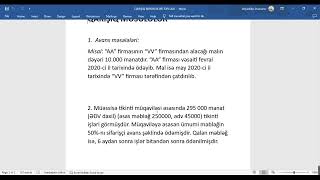 Məsələlər 2 Mühasibatlıq Avans Kredit Faiz və Satışın geri qaytarılması məsələləri [upl. by Crooks]