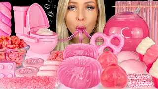 ASMR MUKBANG Random Pink Desserts Moko Moko Mokolet Toilet Fizz Candy Yogurt Covered Pretzels 먹방 [upl. by Bultman971]