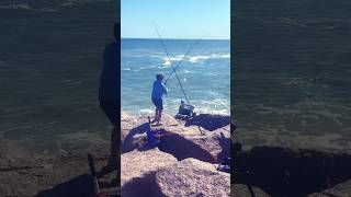 Catching a red fish from the jetty fishing jettyfishing redfish texasfishing bigfish [upl. by Akinohs]