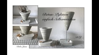 DIY Deko Idee Pflanztüte Gartenstecker aus Beton einfach selbst gemacht How to  Deko Jana [upl. by Esilehs869]