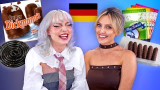 I make Perrie Edwards try the weirdest german snacks 🇩🇪 [upl. by Ylekalb]