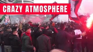 AC Milan fans vs Inter Milan fans during the MILAN DERBY [upl. by Ahsiekan]