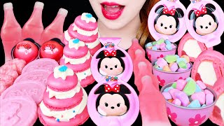 ASMR STRAWBERRY FOOD COTTON CANDY MARSHMALLOW WAX CANDY PINK JELLY EATING SOUNDS MUKBANG 먹방 咀嚼音 [upl. by Ledda646]