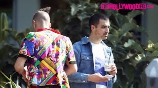 Joe Jonas amp Cole Whittle Of DNCE Hang Out On Melrose Place In West Hollywood 4317 [upl. by Arel]