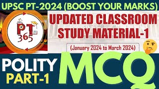 PT 365 Current Affairs 2024 Updated Polity MCQ Part1  UPSC PT 2024  DOWNLOAD TOP 500 MCQ PDF [upl. by Murrell]