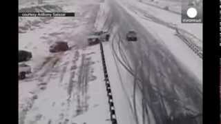 Video Chaos multiple car crashes on icy highway in Colorado [upl. by Casavant]