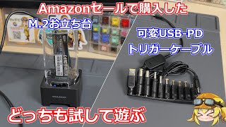 【ガジェット】Amazonセールで購入したM2のお立ち台型外付けケースと電圧可変型の激安USBPDトリガーケーブルを試して遊ぶ動画！【買い物】 [upl. by Vijar]