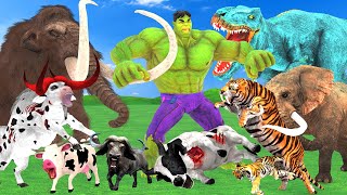 Hulk vs Mammoth Elephant vs Dinosaur Lion Tiger Attack Cow Buffalo Saved By Woolly Mammoth Fight [upl. by Dukey]