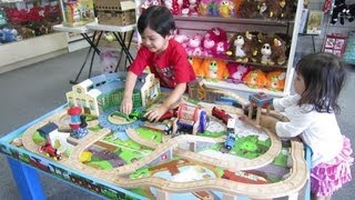 The Kids amp the Thomas and Friends Wooden Table Play Set Part 1 [upl. by Hplodur]