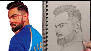 How to draw Virat Kohli Step by Step  Drawing Tutorial  Loomis method [upl. by Alleunam]