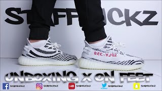 Adidas Yeezy Boost 350 V2 Zebra Unboxing amp On Feet [upl. by Juley]