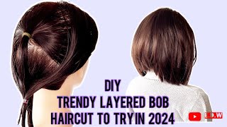 21⚫️Diy layered bob✨  Corte bob en capas  ✨Carré plongeant dégradé [upl. by Nrol]