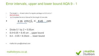 Error intervals upper and lower bound AQA GCSE 9 1 [upl. by Ramsay68]