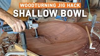 Power Carving a Shallow Bowl  Woodworking Jig Hack  Turning Wood [upl. by Ellesor]