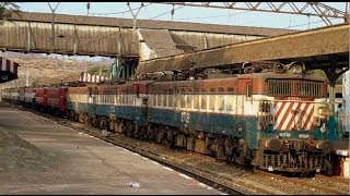 INDIAN RAILWAYS WAG7 Banker locomotives line up on stabling line for uphill duty at Kasara [upl. by Aryc]