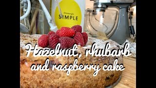 Hazelnut peachrhubarb and raspberry cake  Ottolenghi  The Baking German [upl. by Lacsap]