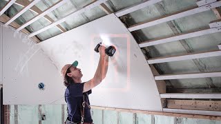 011 BENDING and installing DRYWALL on a curved ceiling Bedroom Barrel Vault Ep6 [upl. by Dahc]