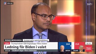 Ronie Berggren USAvalvaka 2020  1  SVT Morgon 3 november [upl. by Krigsman345]