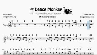 Dance Monkey Easy Notes E minor sheet music for Flute Recorder Violin Oboe [upl. by Deck]