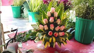 How To Make flower Arrangement with pink Rose [upl. by Reffinnej]