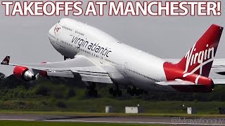 ROTATE Very Close  Loud Takeoffs  Big Jets A380 A340 747 777 MD83  Manchester Airport with ATC [upl. by Howlend957]