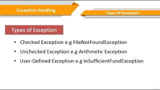 Exception Types in Java  Lecture 62 [upl. by Willyt]