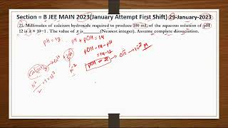 Section  A jeemain 202329 January Shift 1 Millimoles of calcium hydroxide required to produce [upl. by Nayr]