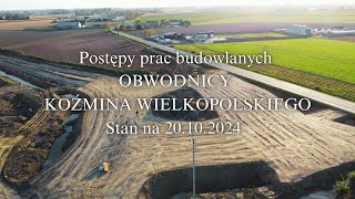 Postępy prac budowlanych Obwodnicy Koźmina Wielkopolskiego na dzień 20102024 [upl. by Aiuqat609]