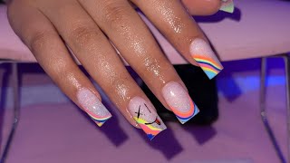 SHORT SUMMER NAILS  SHORT NAIL TUTORIAL FOR BEGINNERS  ONE BEAD METHOD [upl. by Rolland]