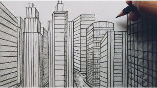 How to draw cityscape view easy [upl. by Thurston]