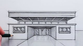 How to Draw a Simple Building using OnePoint Perspective for Beginners [upl. by Narah]