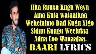 JAMAAL ONKOD  LABA WAJIILE  Baari Lyrics [upl. by Tupler134]