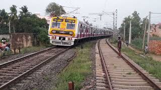 Newly shiny brand new ICF 3 phase Medha emu local train crossing at slowly at Howrah to goghat local [upl. by Craven]