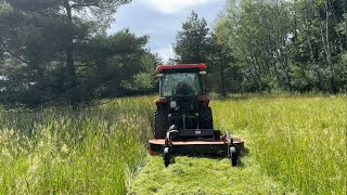 Trail trimming and mowing plus tractor talk kubota L3560 [upl. by Esmerelda]