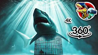 360° Scary Megalodon Shark like Bloop in Cage  360 vr video 4K [upl. by Ycats564]