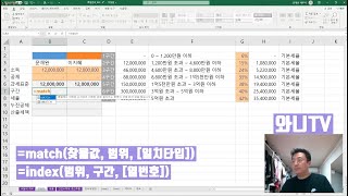 와니TV 엑셀 방송  index match 함수  소득세율 간단만들기 [upl. by Aleakcim]