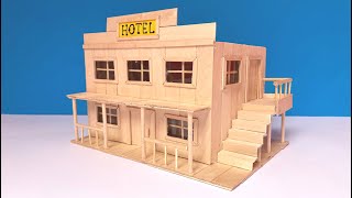 How to make a WESTERN HOUSE by ice cream sticks DIY popsicle stick house [upl. by Eimilb]