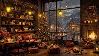 Snow Night on Window at Coffee Shop Ambience  Relaxing Smooth Jazz Music and Snow Falling [upl. by Swor]