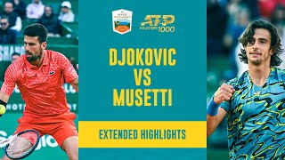 THRILLING Novak Djokovic vs Lorenzo Musetti Match  Monte Carlo 2023 Extended Highlights [upl. by Nohsid]