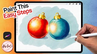 Christmas Ornaments Made EASY Tutorial in Procreate Simple GLOWING Technique Revealed [upl. by Oicneconi]