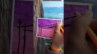 easy scenery art diy craft simpledrawingstepbystep [upl. by Enyamert]