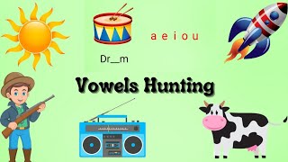 Vowel Hunting  Vowels for Kids and Preschoolers  Filling the Blanks with Vowels  Missing Letter [upl. by Niwri]