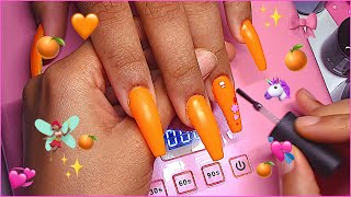 Orange Acrylic Nails Coffin How To Tutorial Easy for Beginners [upl. by Banebrudge]