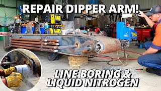 Repair a Feller Buncher Dipper Arm  Line boring amp Liquid Nitrogen [upl. by Nej]